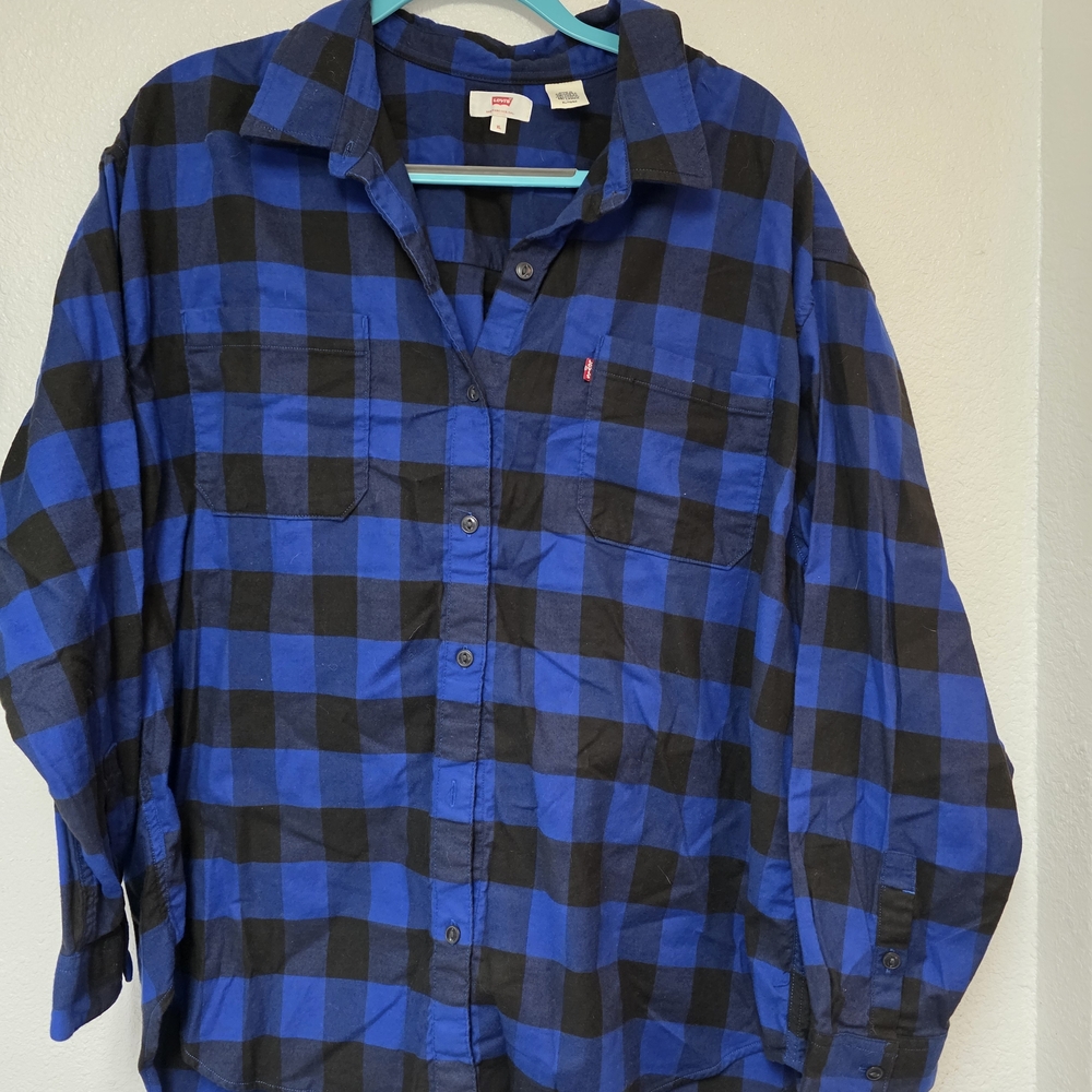 Levi's Blue and Black Plaid Flannel Shirt